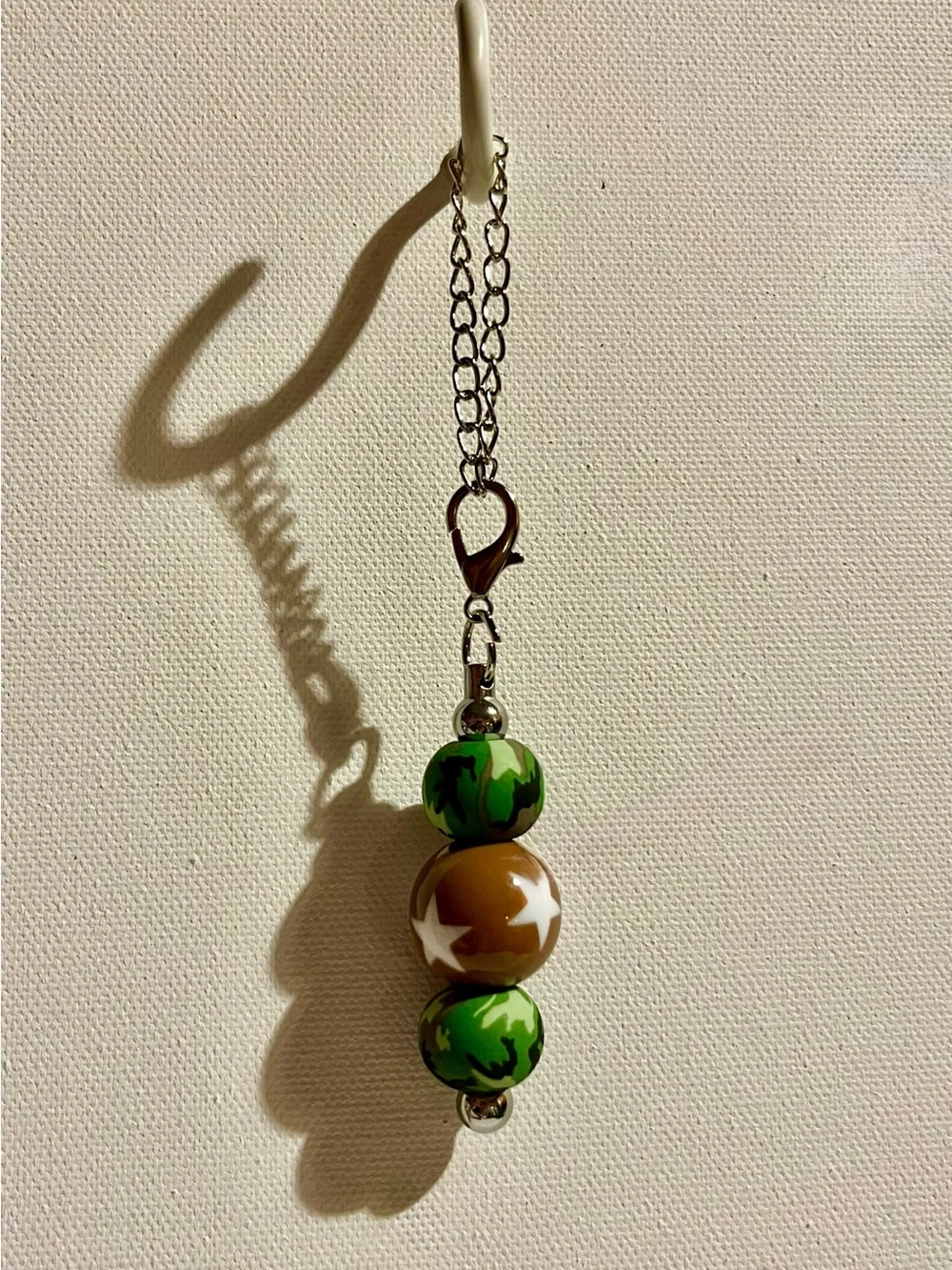 Silver-tone Cup Charm w/Green & Brown Star & Camouflage-Accented Beads